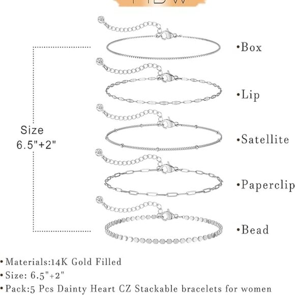 Women, Dainty Silver Bracelets for Women Set Bracelet Stack Waterproof Jewelry - Picture 5 of 5